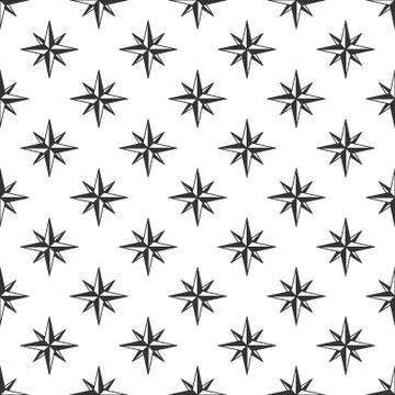 Wind rose seamless pattern for t shirt, wallpaper, clothing. Compass in retro 스톡 일러스트