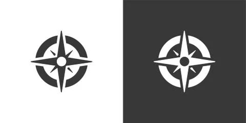 Wind rose sign. Compass. Isolated icon on black and white background. Weather Stock Illustration