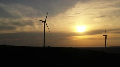 Wind roses that generate energy at sunset Stock Footage 148498260
