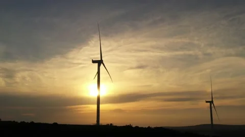 Wind roses that generate energy at sunset Stock Footage 148498551