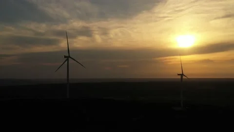 Wind roses that generate energy at sunset Stock Footage 148498853