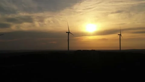 Wind roses that generate energy at sunset Stock Footage 148499847