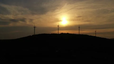 Wind roses that generate energy at sunset Stock Footage 148503408