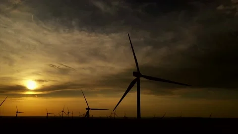 Wind roses that generate energy at sunset Stock Footage 148521944