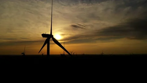 Wind roses that generate energy at sunset Stock Footage 148522316