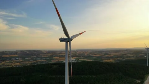 Wind roses that generate energy at sunset Stock Footage 148523011