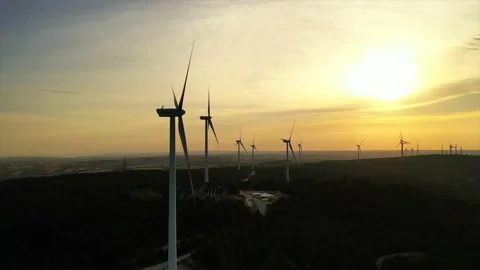 Wind roses that generate energy at sunset Stock Footage 148523894