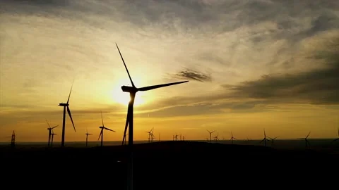 Wind roses that generate energy at sunset Stock Footage 148524189