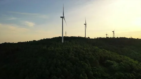 Wind roses that generate energy at sunset Stock Footage 148524592