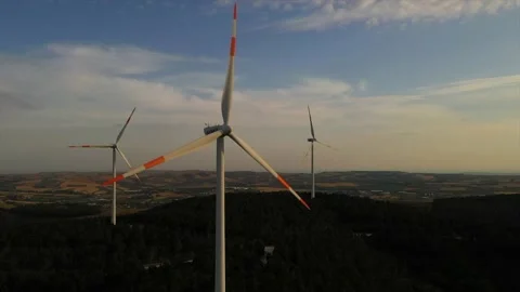 Wind roses that generate energy at sunset Stock Footage 148525210