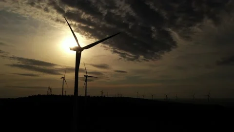 Wind roses that generate energy at sunset Stock Footage 148525286