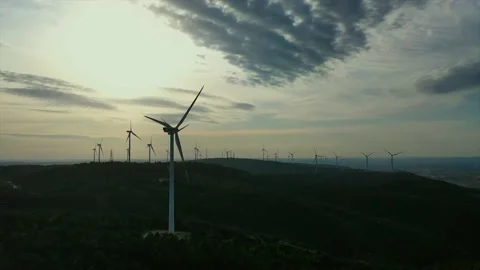 Wind roses that generate energy at sunset Stock Footage 148525669