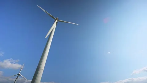 Wind rotates windmills blades that generate electric energy Stock Footage 203459000