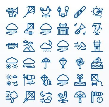 Wind Scalable Vector Set featuring 36 Grid Fitted Bold Line 64x64 Icons Illustrazione stock
