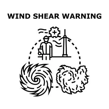 Wind shear warning concept with weather forecasting and turbine energy Stock Illustration