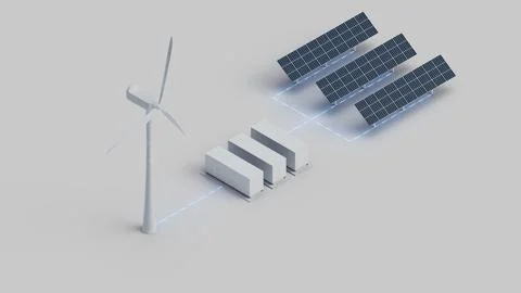 Wind Solar Battery Charging System Isometric View Stock Photos