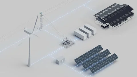 Wind Solar Battery Grid Warehouse System Isometric Looping Video 動画素材 283383320