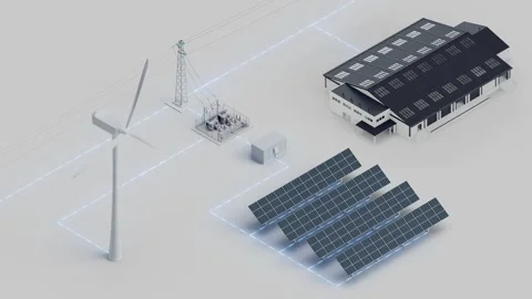 Wind Solar Grid Warehouse Connection Isometric Looping Video 動画素材 283383321