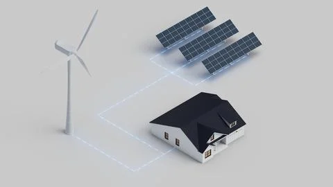 Wind Solar Powered Home Isometric Looping Video Stock Photos