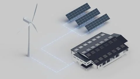 Wind Solar Powered Warehouse Isometric View Stock Photos