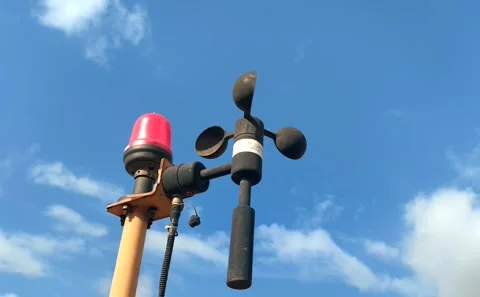Wind Speed Anemometer and Warning Beacon Mounted on Crawler Crane Stock Footage 340506334