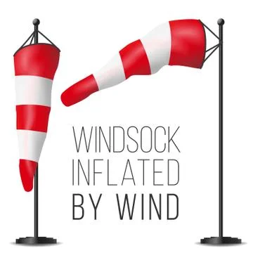 Wind Speed Flag Vector. Inflated By Wind On A Pole. 3D Weather Windsock Isolated 库存插图