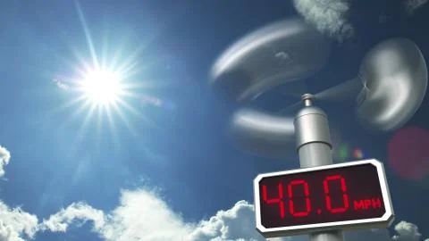 Wind speed measuring anemometer shows 40 mph. Weather forecast related 3D Illustrazione stock
