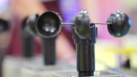 Wind speed meter spins steadily Stock Footage 344986261