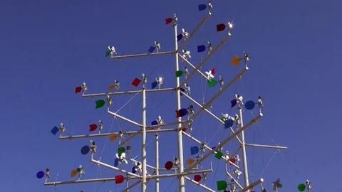 Wind spinners sculpture blue sky Stock Footage 74130925