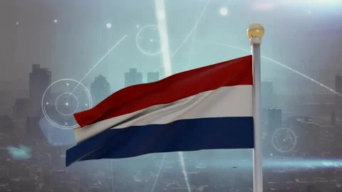 Wind starting tri-band flag waving on metal pole, ripples crossing bands, Stock Footage 338365780