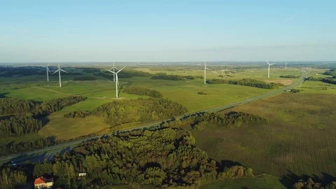 Wind Station Green field and forest Nature in Lithuania Stock-Footage 97886071