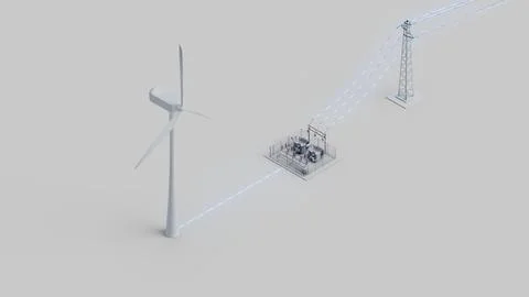 Wind Storage Grid Connection Isometric View Stock Photos
