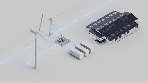 Wind Storage Grid Warehouse Connection Isometric View Stock Photos