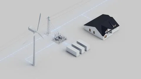 Wind Storage Home Grid Connection Isometric View Stock Photos