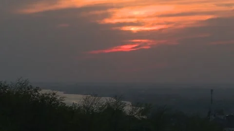 Wind In Sunset River City Video stock 141056293