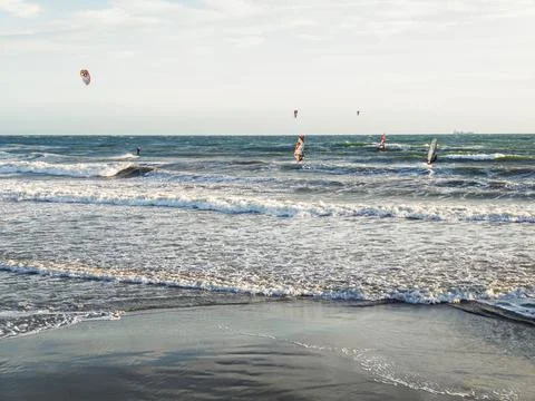 Wind surf training in Liguria Stock Photos