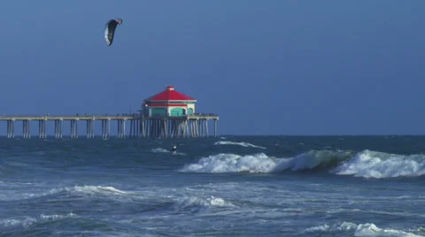 Wind Surfer with Pier in Background Stock Footage 35262993