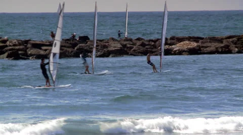 Wind Surfers in the Move Stock Footage 22575784