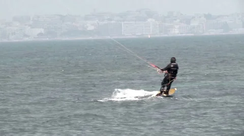 Wind Surfing on a Grey Day Stock Footage 46034179