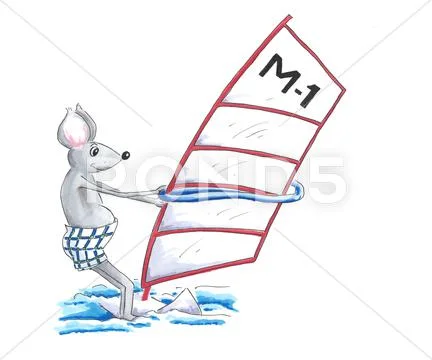 Wind surfing mouse Stock Illustration