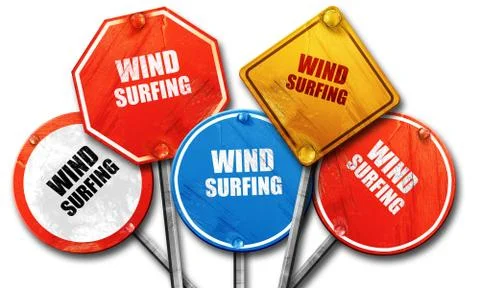 Wind surfing sign background, 3D rendering, rough street sign co Stock Illustration
