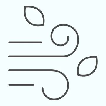 Wind thin line icon. Cold blowing threads and leafs. Autumn season vector design Stock Illustration