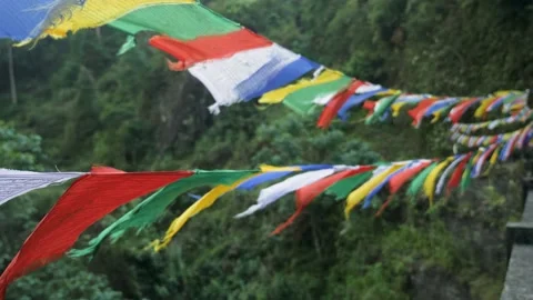 Wind in Tibetan Buddhist prayer flags Stock Footage 194492036