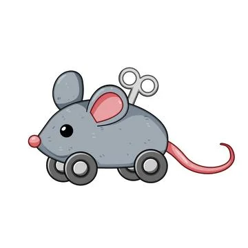 Wind up toy mouse on wheels moving Stock Illustration