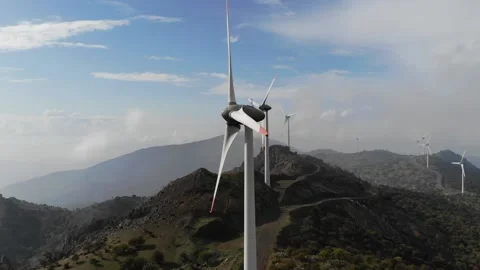 Wind tribunes on the mountain. Stock Footage 134812620