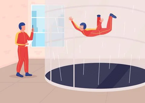 Wind tunnel training flat color vector illustration Stock Illustration