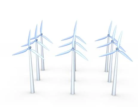 Wind turbin set.3D rendering illustration. Stock Illustration