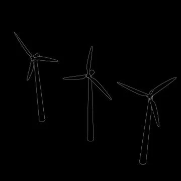 Wind turbin set.Isolated on black  background.Vector outline illustration. 스톡 일러스트