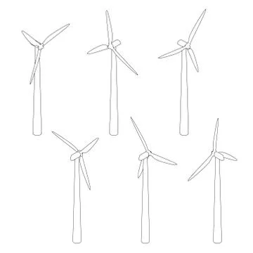 Wind turbin set.Isolated on white.Vector outline. Isometric view. 스톡 일러스트