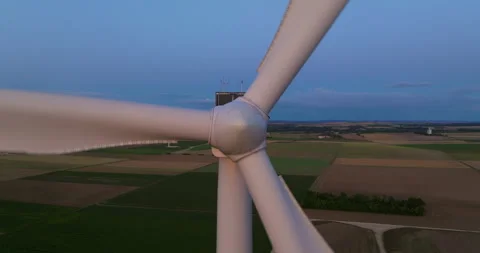 Wind turbine, aerial view. Wind farms in the field, rotating blades, alternative Stock Footage 249517409